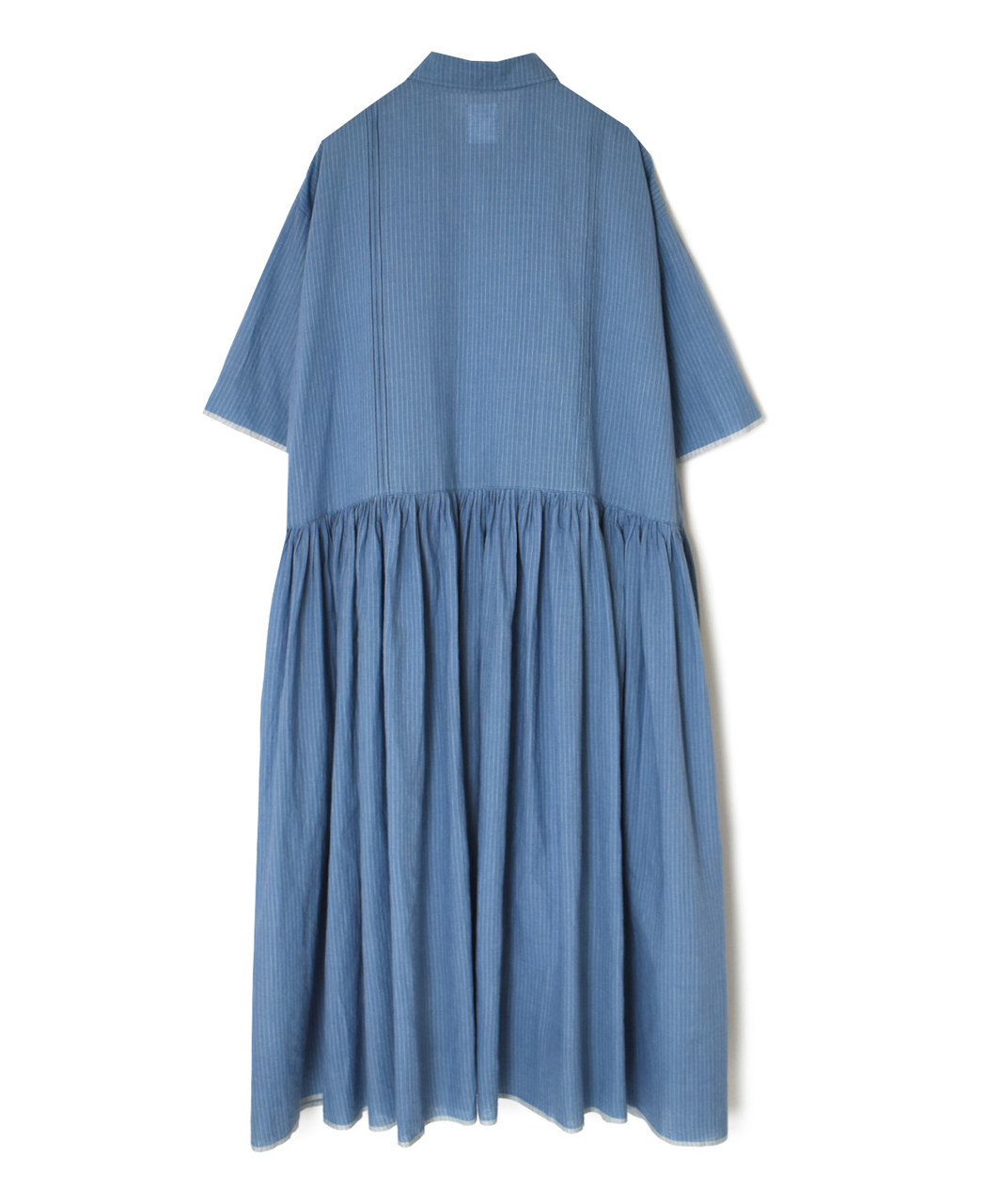 INMDS26064(ワンピース) HANDWOVEN COTTON STRIPE REGULAR COLLAR SHIRTS DRESS WITH RAJASTHAN GATHER