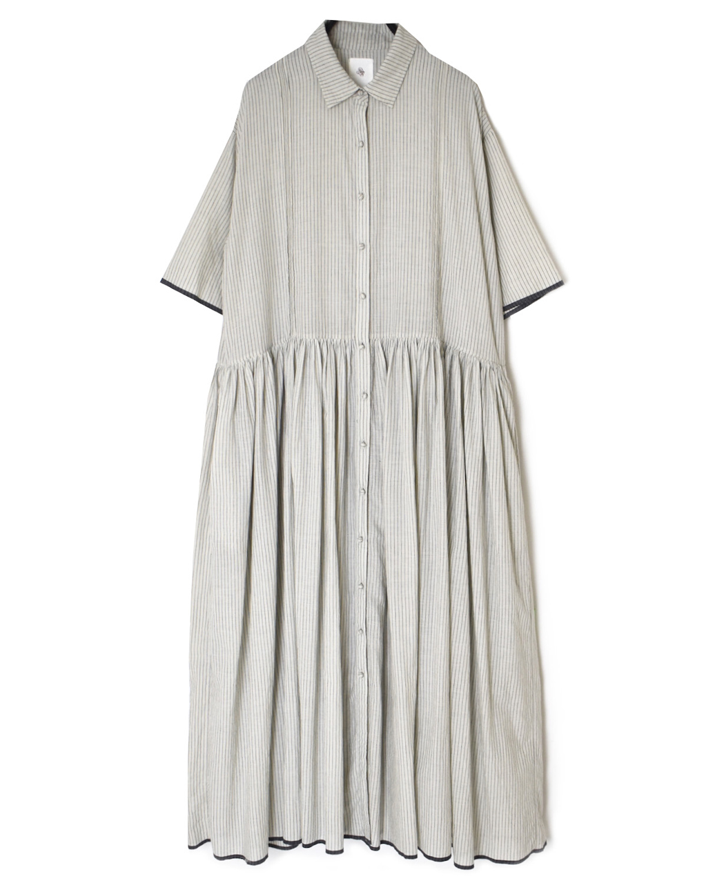 INMDS26064(ワンピース) HANDWOVEN COTTON STRIPE REGULAR COLLAR SHIRTS DRESS WITH RAJASTHAN GATHER