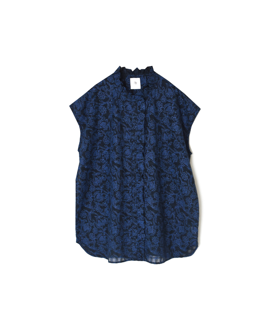 INMDS26092(シャツ) POWER LOOM COTTON DOBIE CHECK FLOWER HAND SCREEN PRINT FRENCH/SL FRILL COLLAR SHIRTS