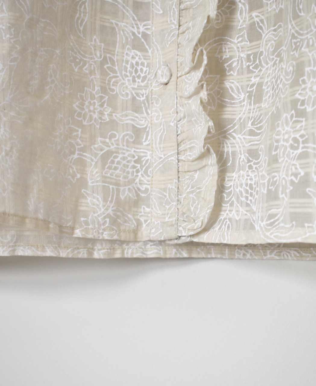 INMDS26092(シャツ) POWER LOOM COTTON DOBIE CHECK FLOWER HAND SCREEN PRINT FRENCH/SL FRILL COLLAR SHIRTS