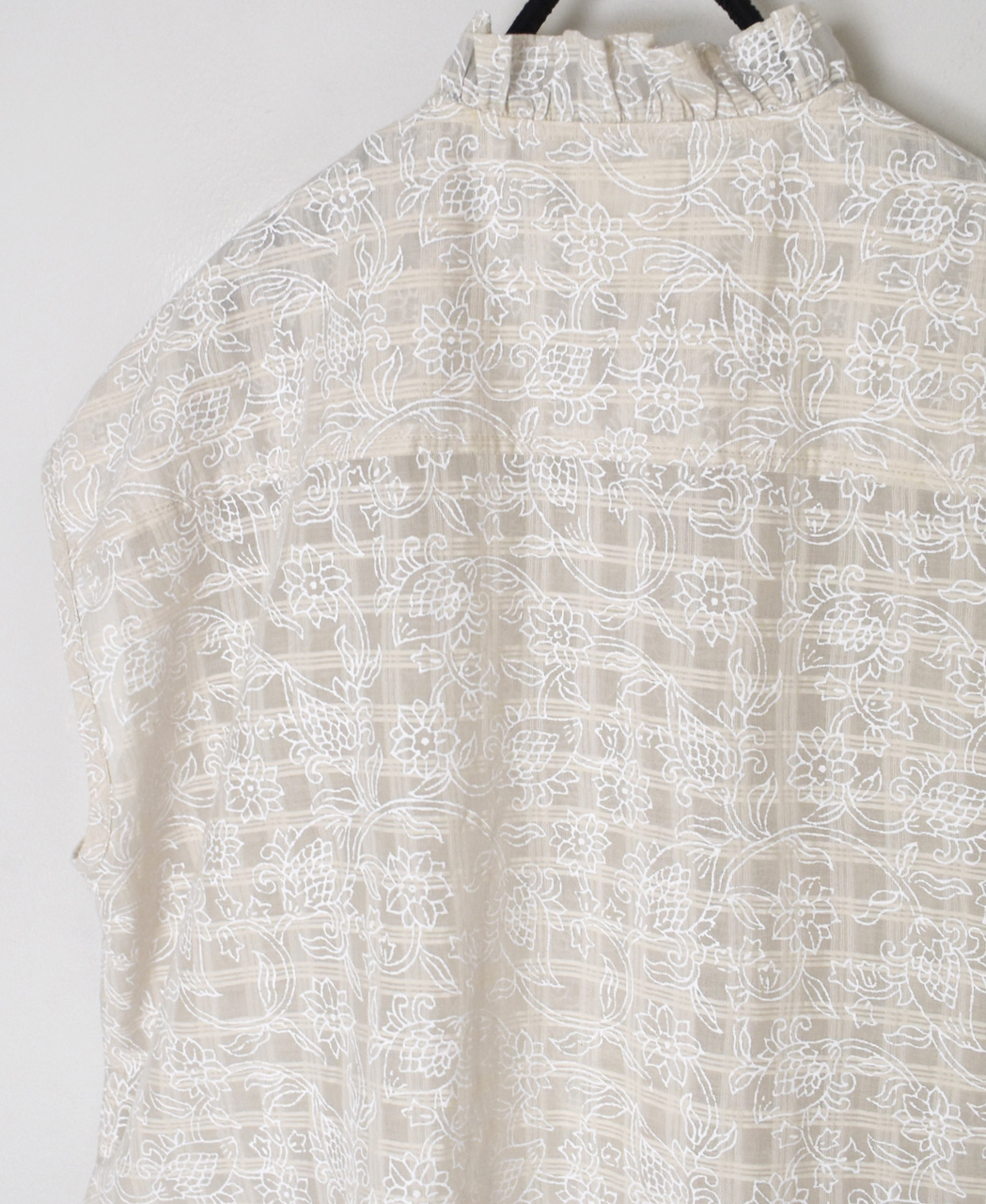 INMDS26092(シャツ) POWER LOOM COTTON DOBIE CHECK FLOWER HAND SCREEN PRINT FRENCH/SL FRILL COLLAR SHIRTS