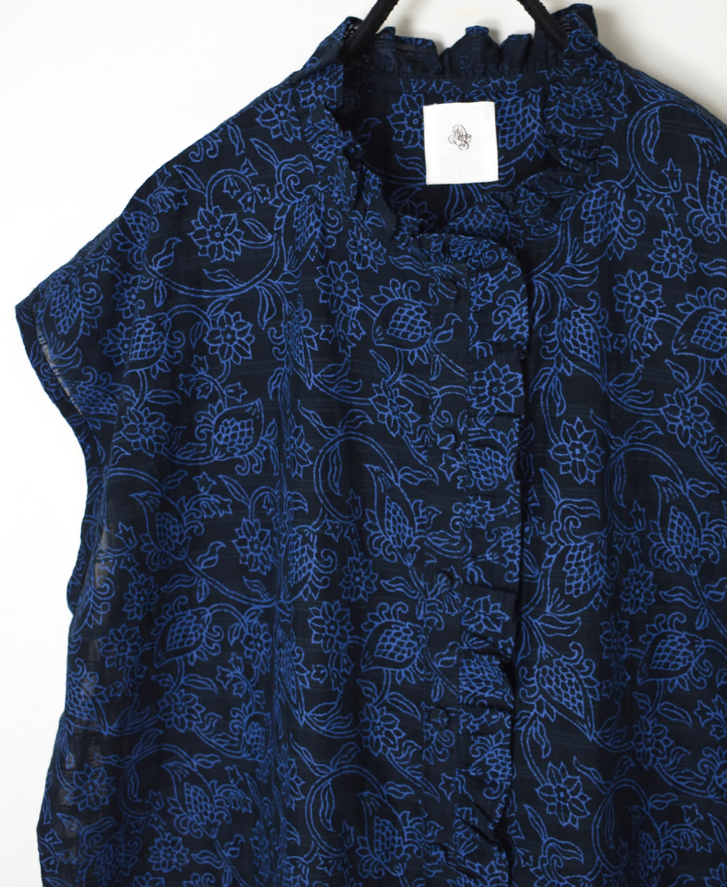 INMDS26092(シャツ) POWER LOOM COTTON DOBIE CHECK FLOWER HAND SCREEN PRINT FRENCH/SL FRILL COLLAR SHIRTS