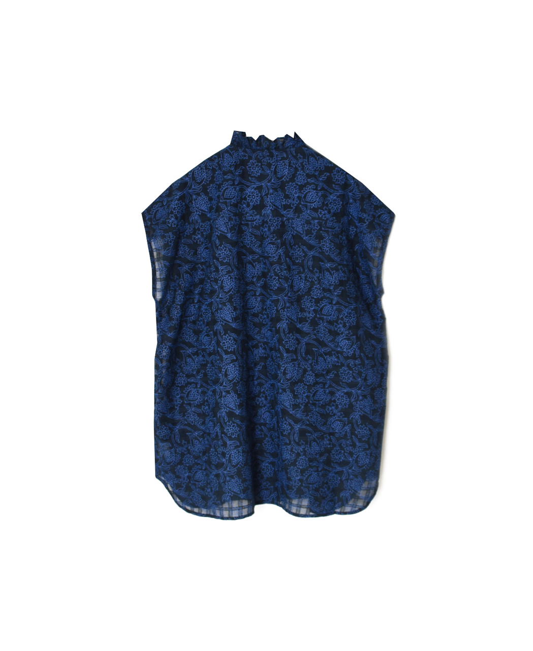 INMDS26092(シャツ) POWER LOOM COTTON DOBIE CHECK FLOWER HAND SCREEN PRINT FRENCH/SL FRILL COLLAR SHIRTS