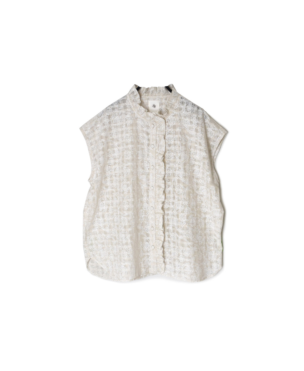 INMDS26092(シャツ) POWER LOOM COTTON DOBIE CHECK FLOWER HAND SCREEN PRINT FRENCH/SL FRILL COLLAR SHIRTS