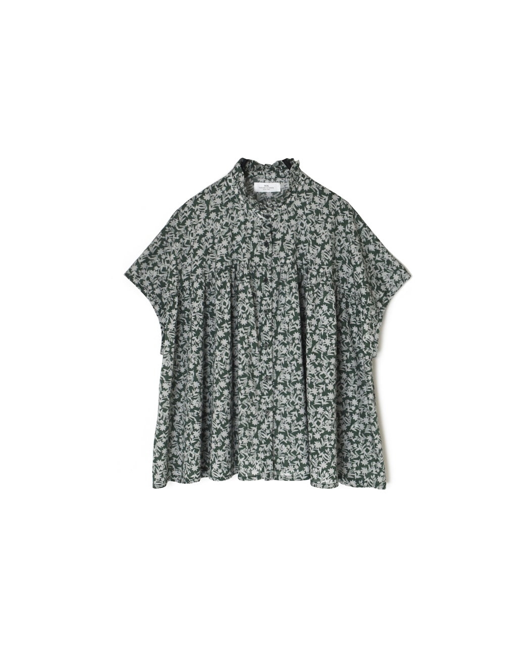 NSL26071(シャツ) 80s VOILE TWO TONE FLOWER PRINT FRILL COLLAR FRENCH/SL SHIRT
