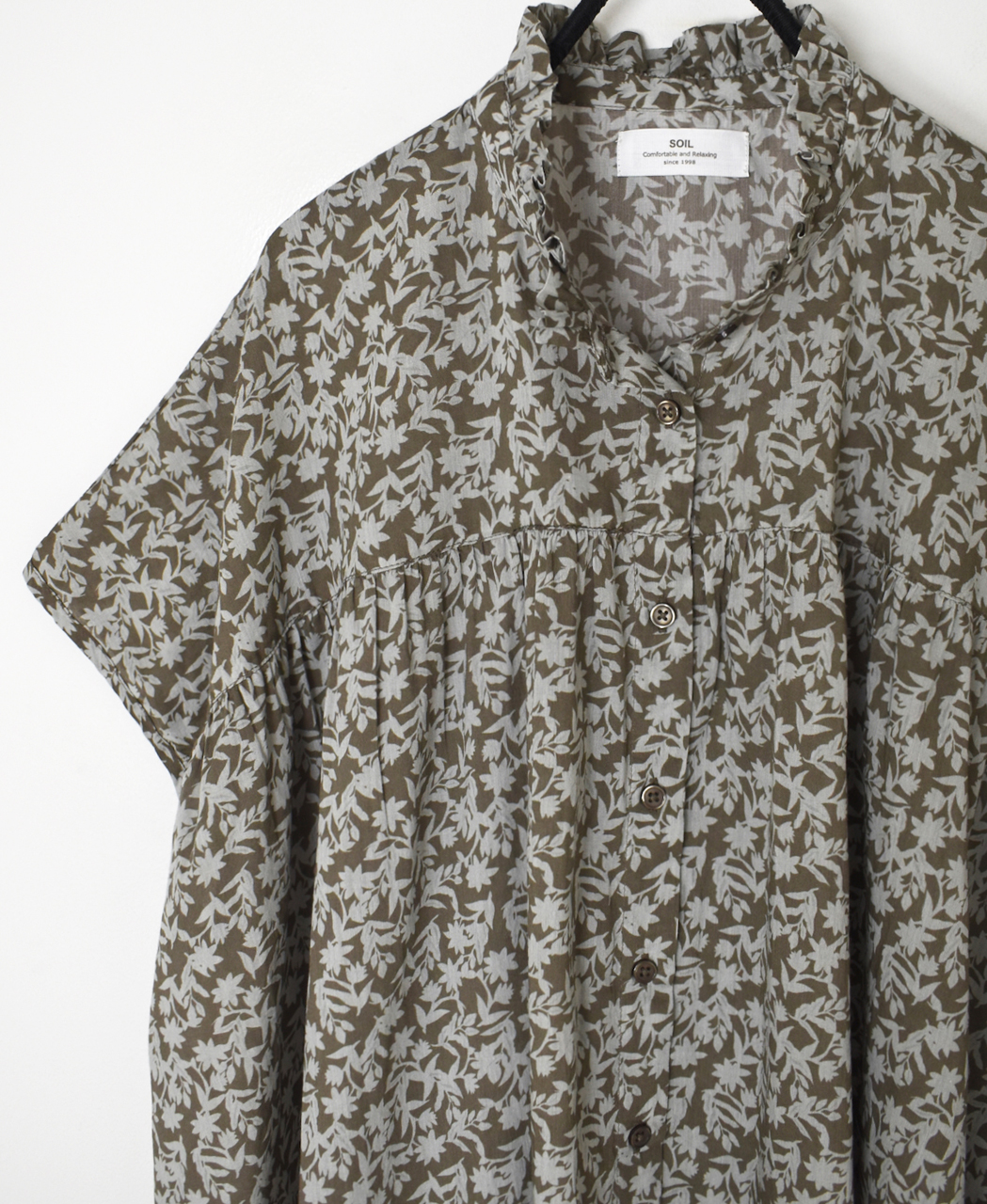 NSL26071(シャツ) 80s VOILE TWO TONE FLOWER PRINT FRILL COLLAR FRENCH/SL SHIRT