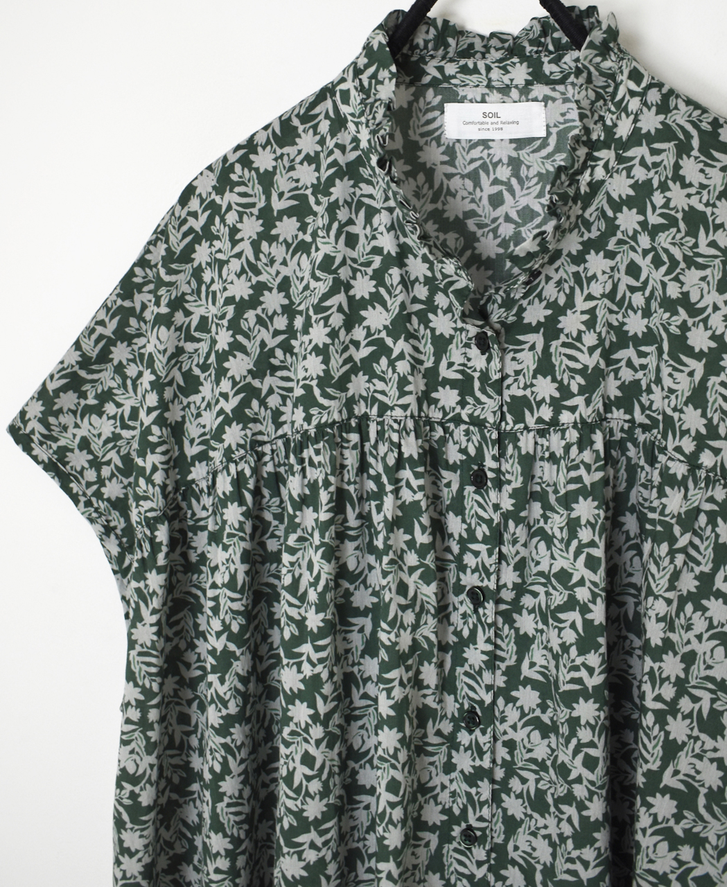 NSL26071(シャツ) 80s VOILE TWO TONE FLOWER PRINT FRILL COLLAR FRENCH/SL SHIRT