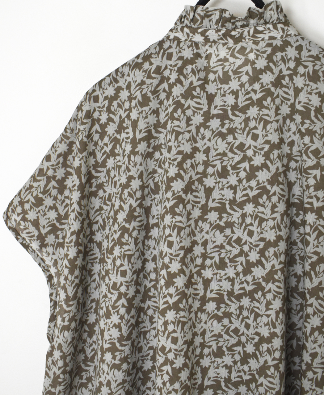 NSL26071(シャツ) 80s VOILE TWO TONE FLOWER PRINT FRILL COLLAR FRENCH/SL SHIRT