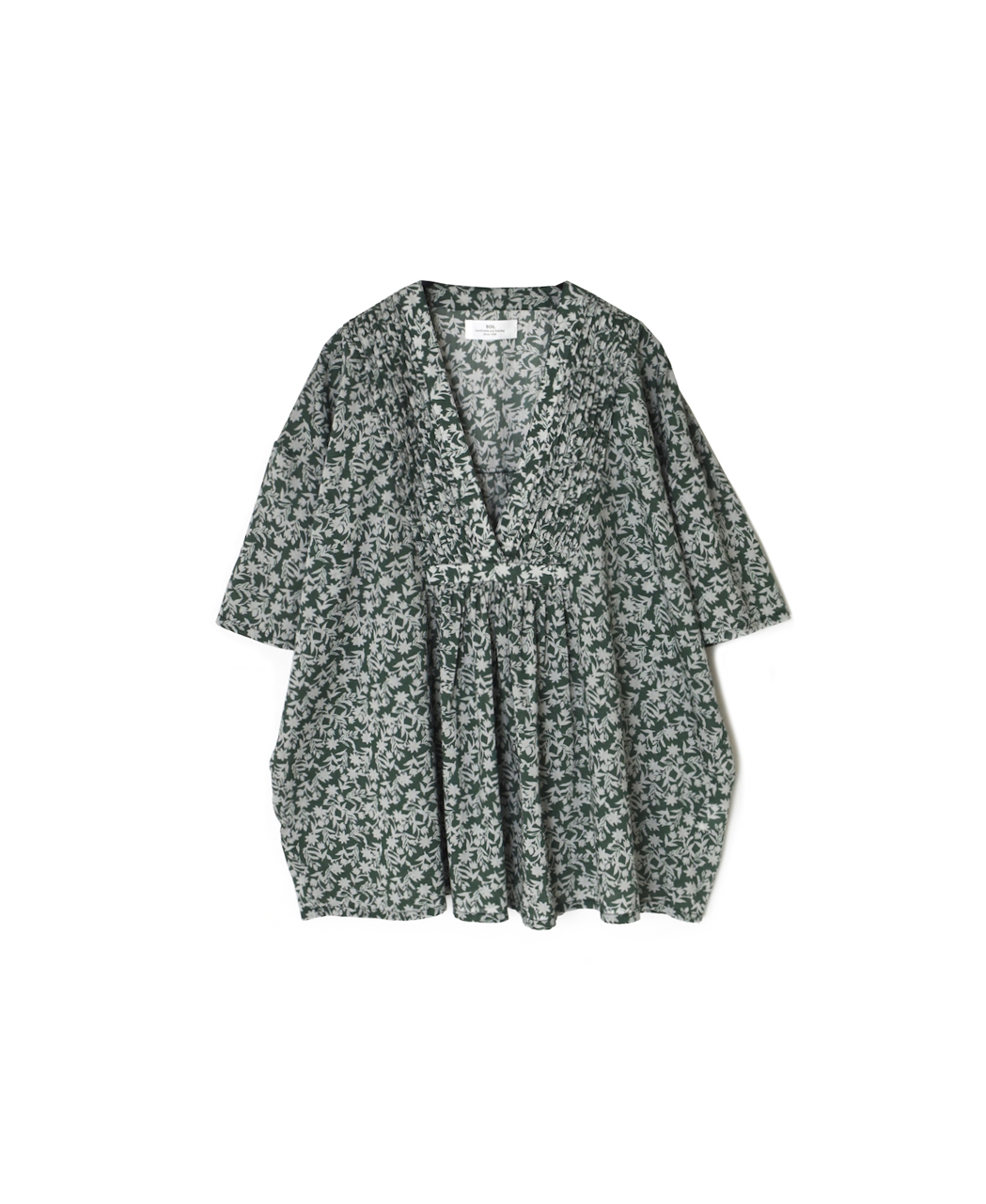 NSL26072(シャツ) 80s VOILE TWO TONE FLOWER PRINT V-NECK PINTUCK S/SL SHIRT