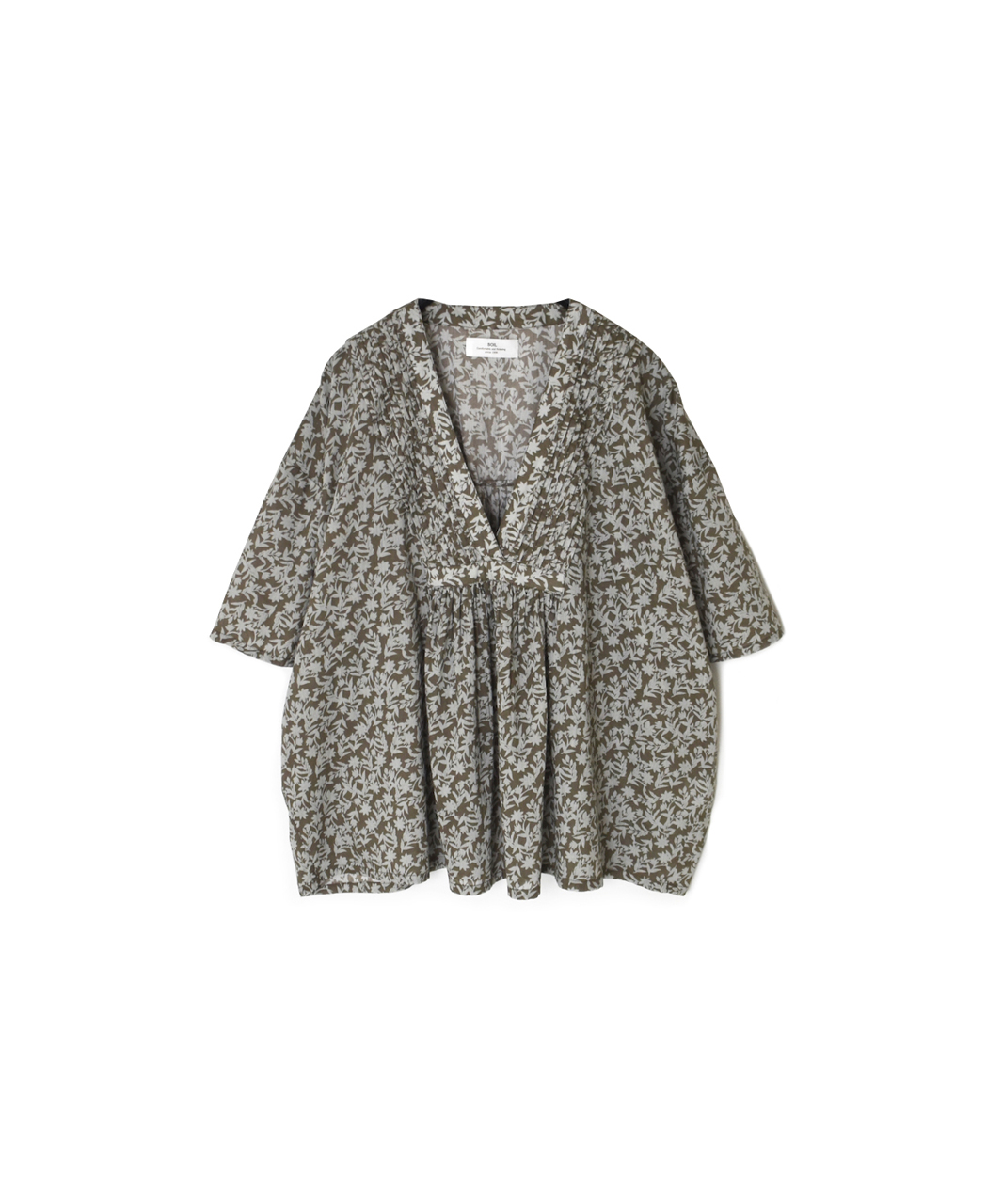 NSL26072(シャツ) 80s VOILE TWO TONE FLOWER PRINT V-NECK PINTUCK S/SL SHIRT
