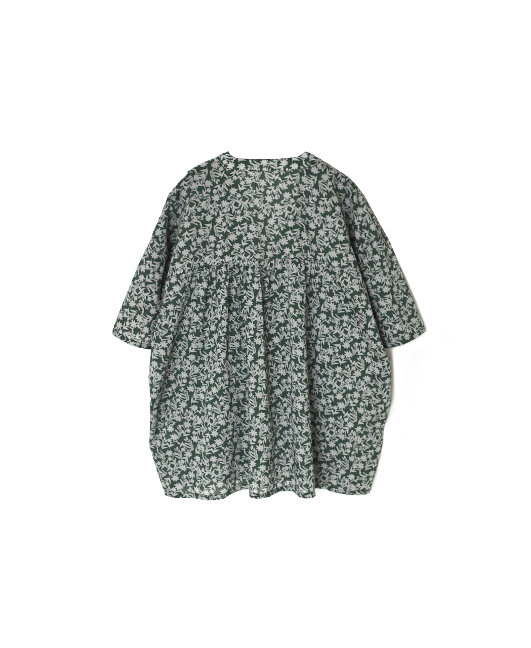 NSL26072(シャツ) 80s VOILE TWO TONE FLOWER PRINT V-NECK PINTUCK S/SL SHIRT