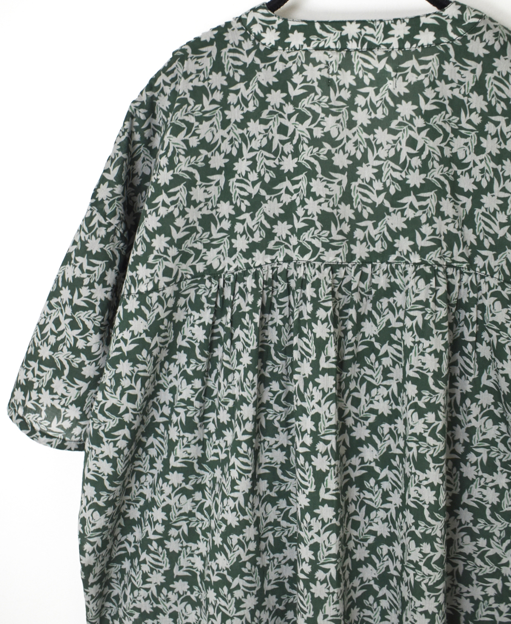 NSL26072(シャツ) 80s VOILE TWO TONE FLOWER PRINT V-NECK PINTUCK S/SL SHIRT