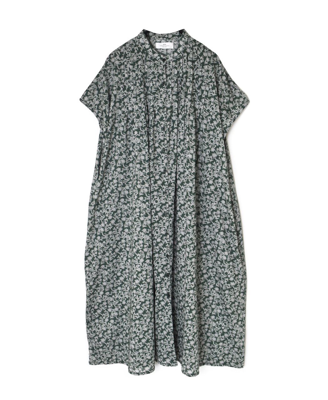 NSL26073(ワンピース) 80s VOILE TWO TONE FLOWER PRINT BANDED COLLAR FRENCH/SL PINTUCK DRESS