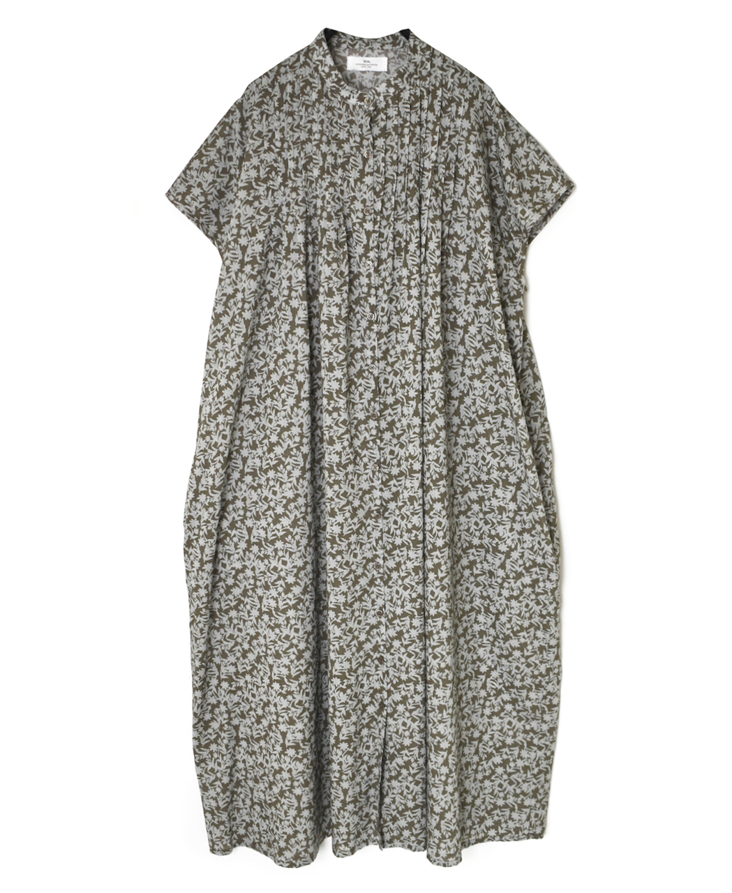 NSL26073(ワンピース) 80s VOILE TWO TONE FLOWER PRINT BANDED COLLAR FRENCH/SL PINTUCK DRESS