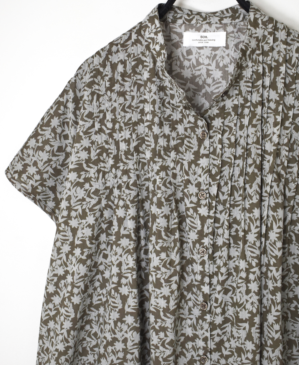 NSL26073(ワンピース) 80s VOILE TWO TONE FLOWER PRINT BANDED COLLAR FRENCH/SL PINTUCK DRESS