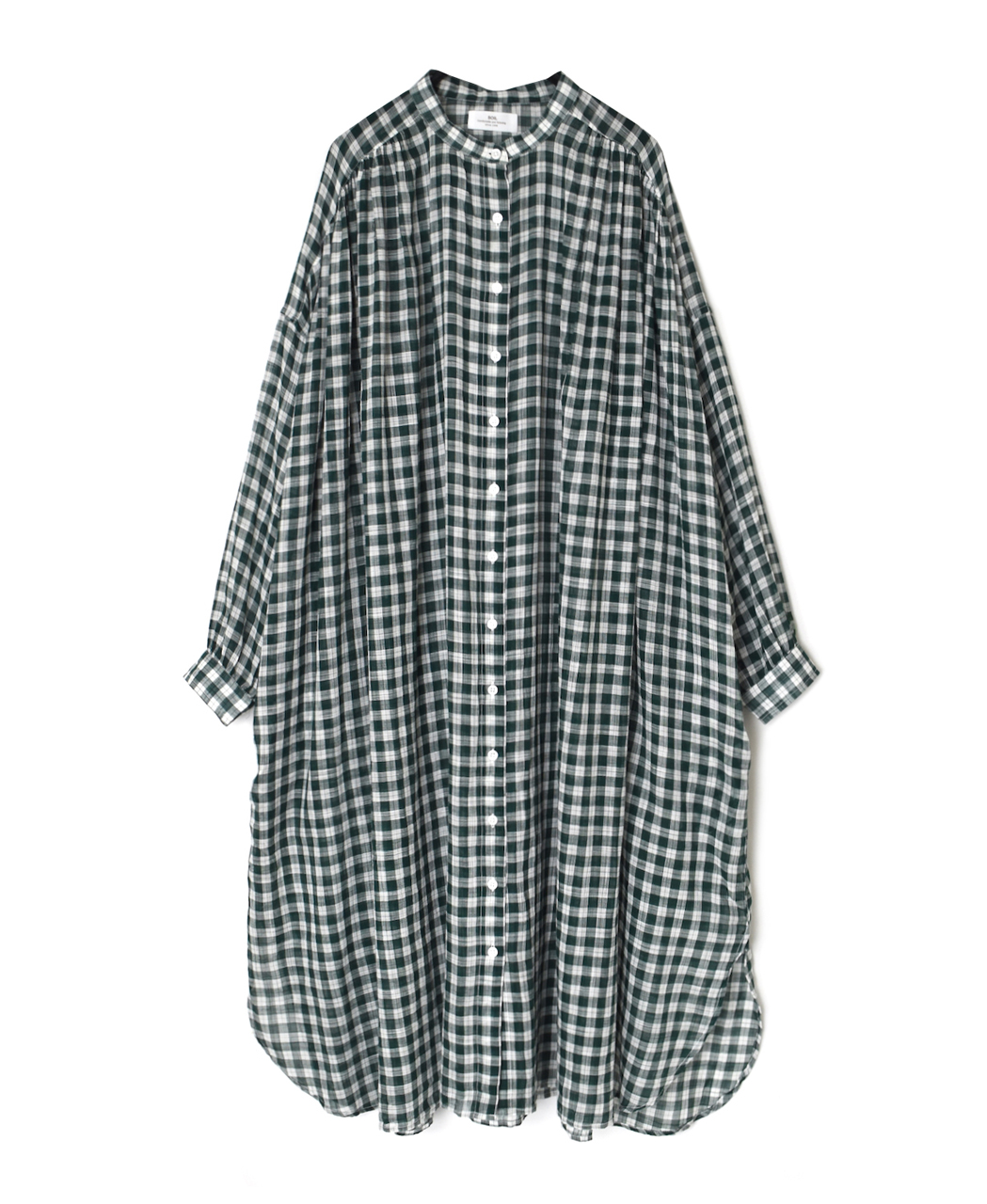 NSL26103(ワンピース) FANCY GINGHAM CHECK BANDED COLLAR GATHER SHIRT DRESS