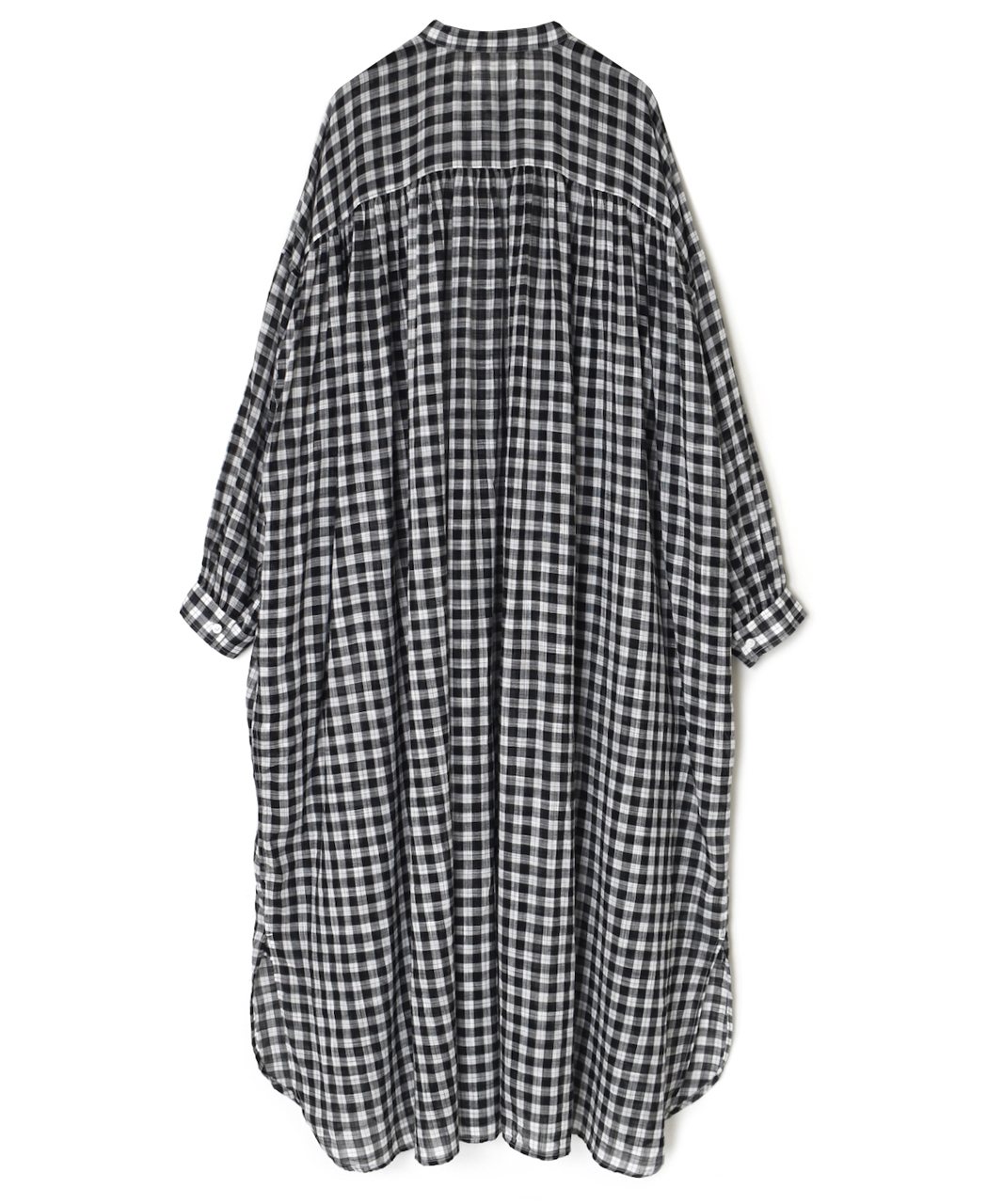 NSL26103(ワンピース) FANCY GINGHAM CHECK BANDED COLLAR GATHER SHIRT DRESS