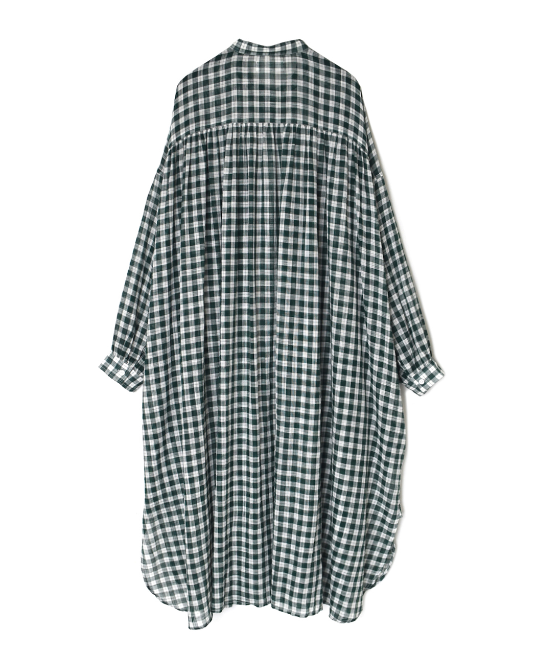 NSL26103(ワンピース) FANCY GINGHAM CHECK BANDED COLLAR GATHER SHIRT DRESS