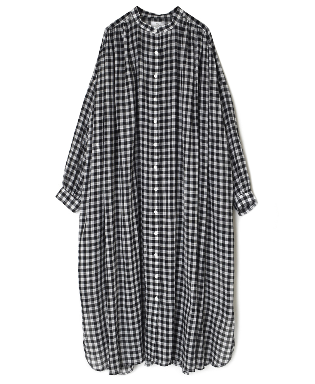 NSL26103(ワンピース) FANCY GINGHAM CHECK BANDED COLLAR GATHER SHIRT DRESS
