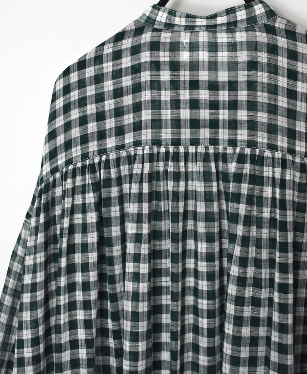 NSL26103(ワンピース) FANCY GINGHAM CHECK BANDED COLLAR GATHER SHIRT DRESS