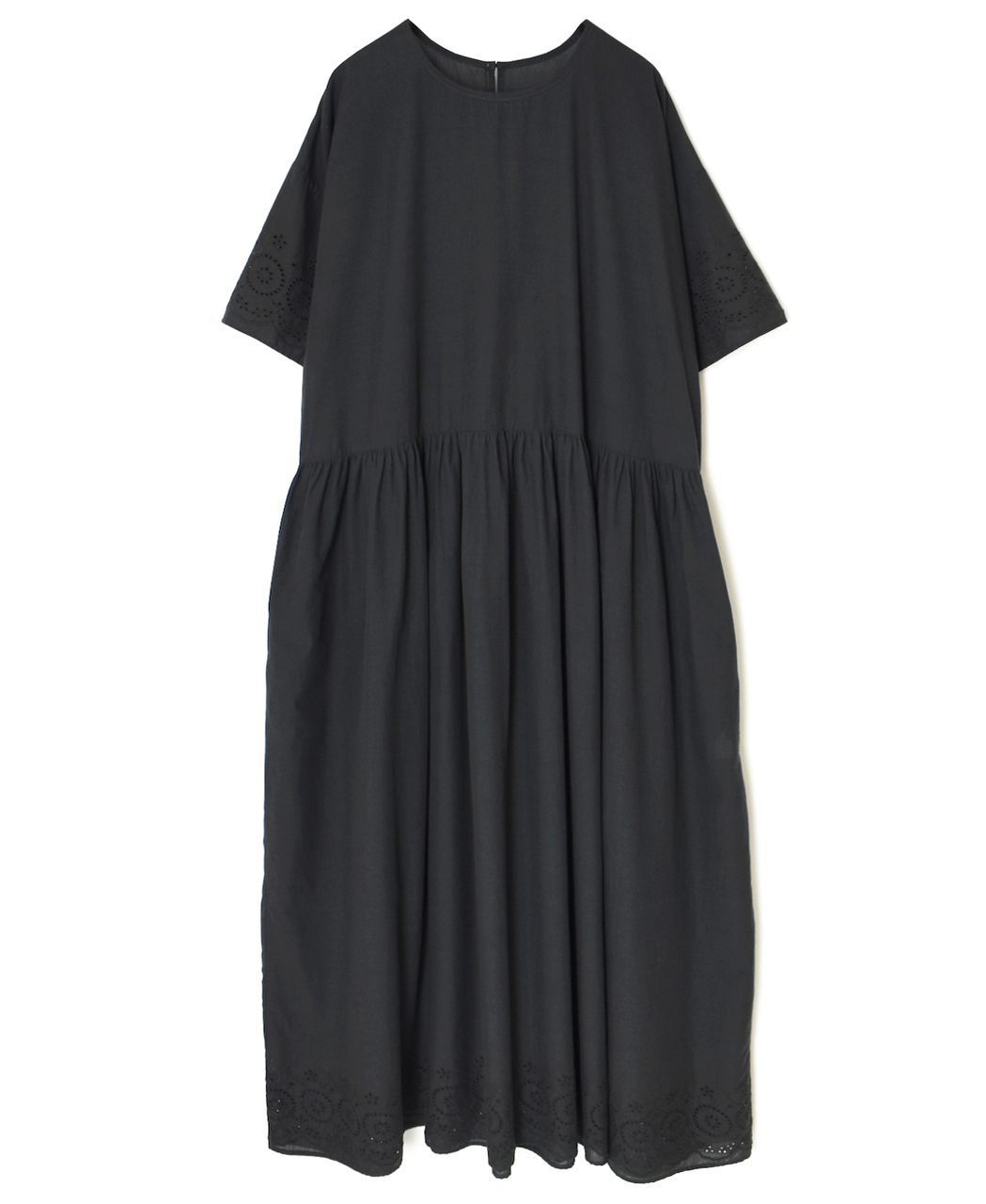 INSL26343(ワンピース) 80s VOILE PLAIN WITH CUT WORK LACE CREW NECK PULLOVER DRESS