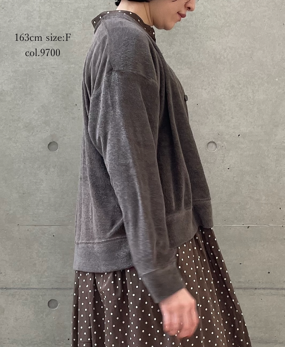 GNSL26031(カーディガン) LINEN POLYESTER PILE V-NECK 1BUTTON CARDIGAN