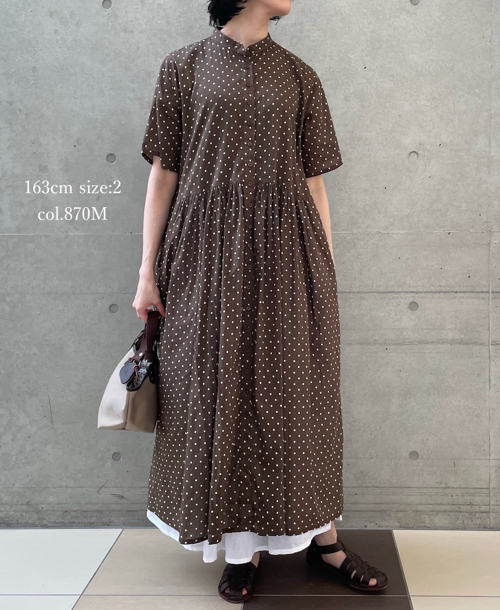 NSL26054(ワンピース) 80s COTTON VOILE DOT PRINT BANDED COLLAR S/SL