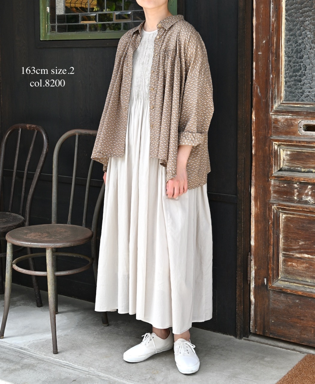 NMDS26243(ワンピース) 80s ORGANIC COTTON VOILE CREW-NECK HALF/SLEEVE DRESS WITH MINI PINTUCK