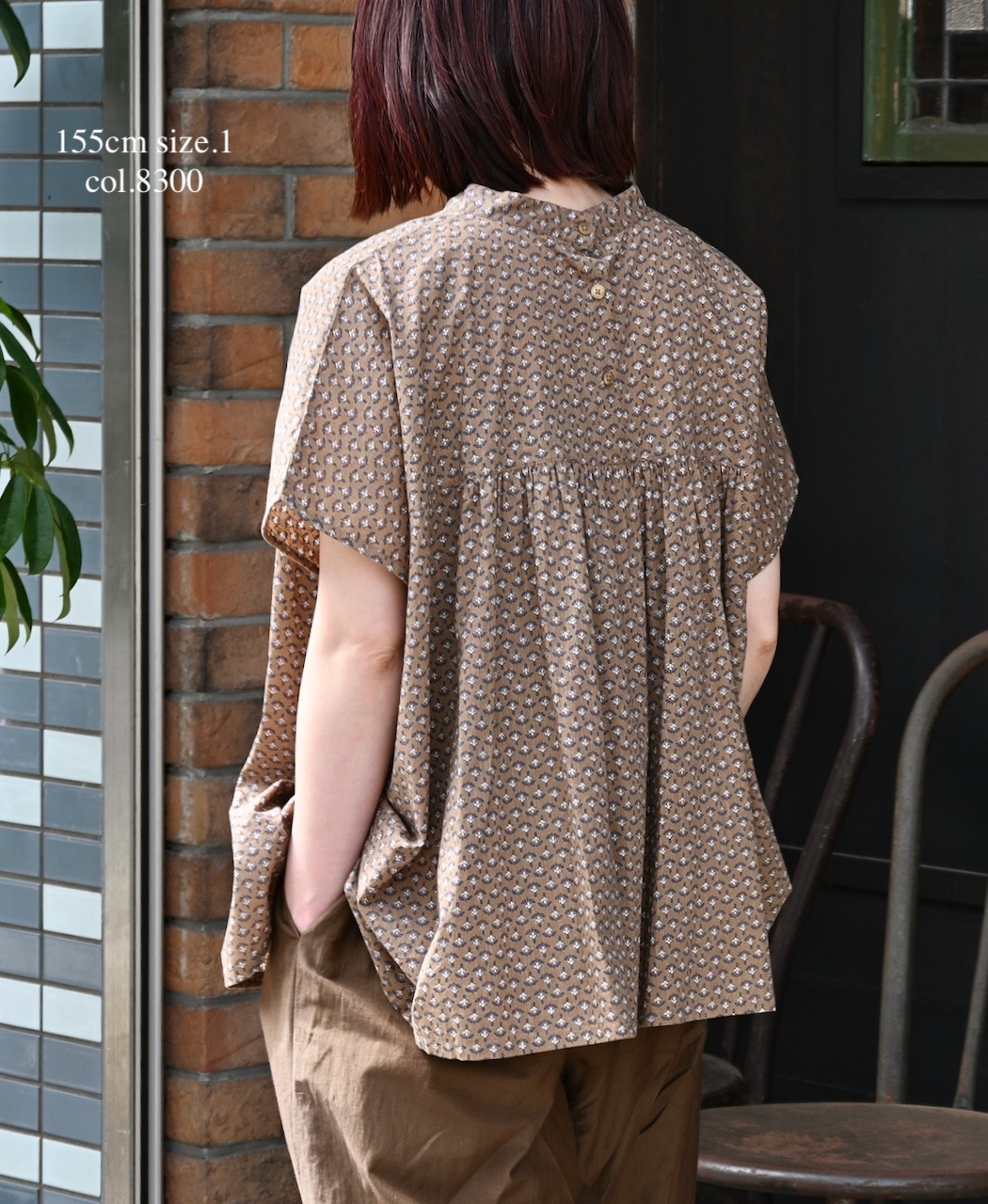 NSL26032(シャツ) COTTON SLUB SMALL FLOWER PRINT BACK OPENING STAND COLLAR SHIRT