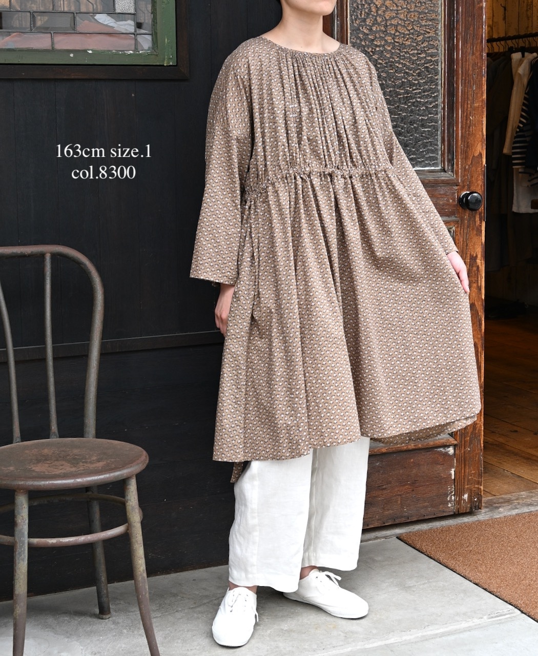 NSL26033(ワンピース) COTTON SLUB SMALL FLOWER PRINT 2WAY GATHERED SMOCK DRESS