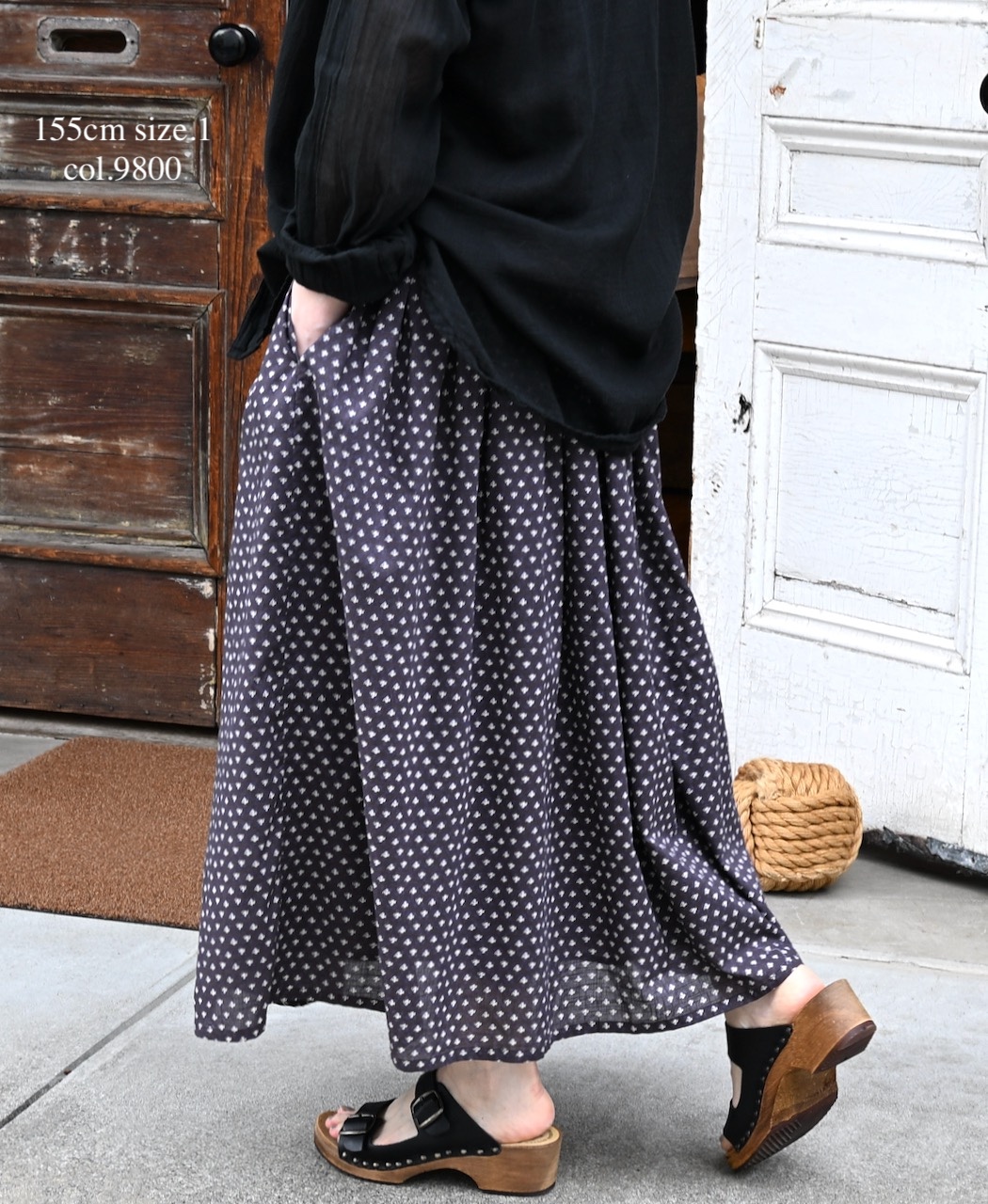 NSL26035(スカート) COTTON SLUB SMALL FLOWER PRINT GATHERED SKIRT