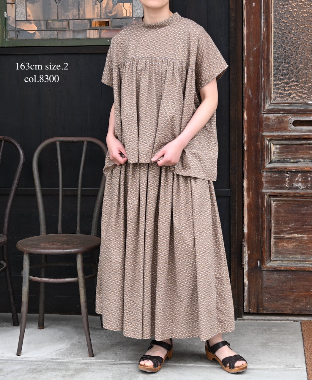 NSL26035(スカート) COTTON SLUB SMALL FLOWER PRINT GATHERED SKIRT