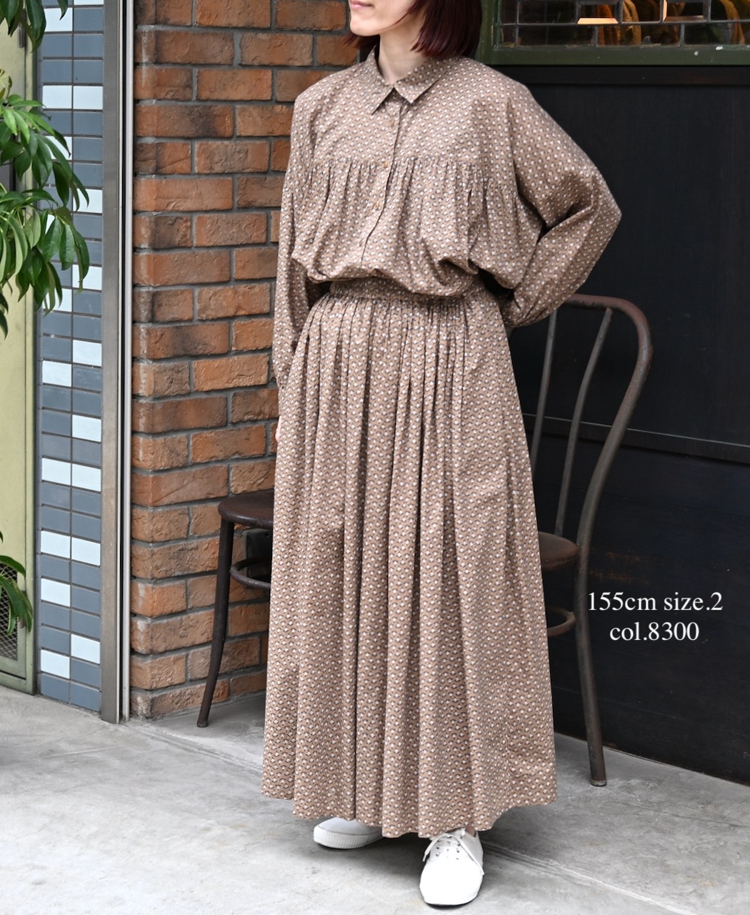 NSL26035(スカート) COTTON SLUB SMALL FLOWER PRINT GATHERED SKIRT