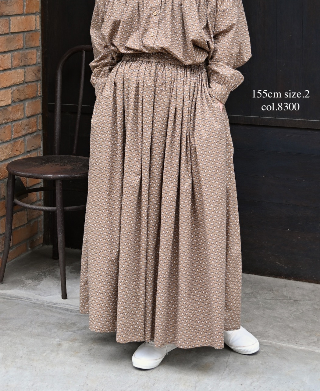 NSL26035(スカート) COTTON SLUB SMALL FLOWER PRINT GATHERED SKIRT