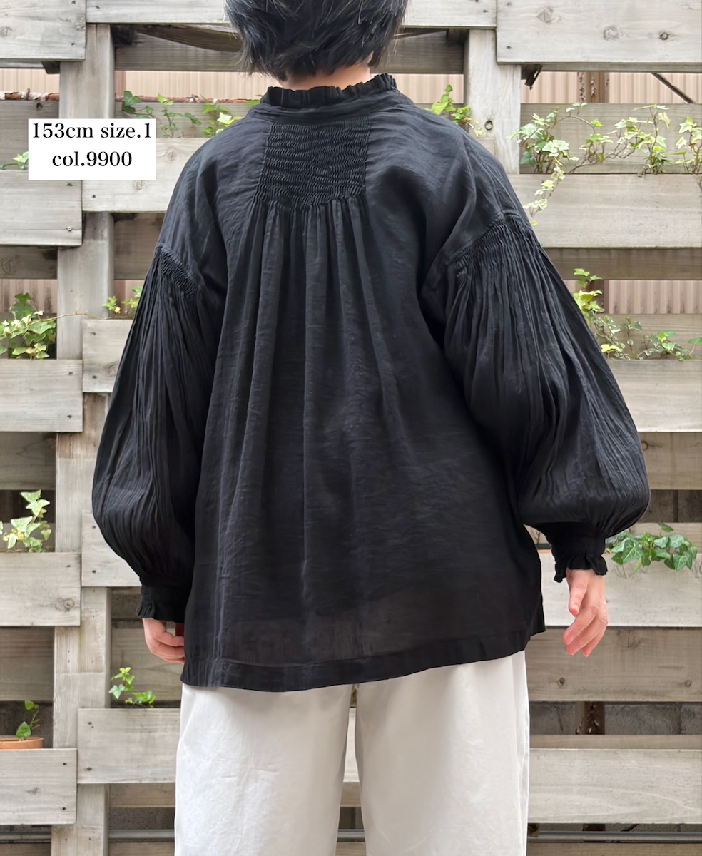 INMDS25011D(シャツ) 60s AUTO LOOM LINEN/COTTON PLAIN(OVERDYE) FRILL COLLAR SHIRTS WITH MINI PINTUCK