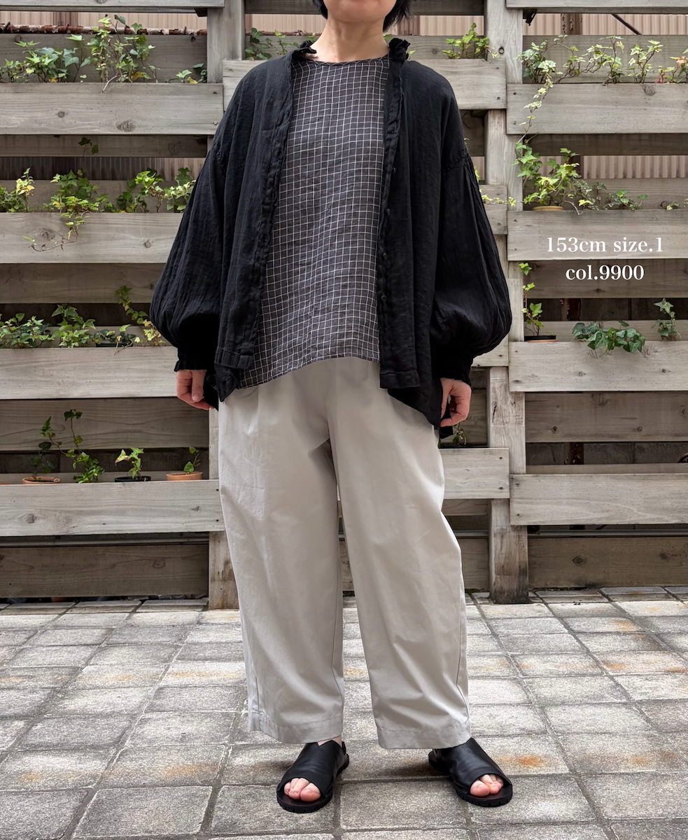 INMDS25011D(シャツ) 60s AUTO LOOM LINEN/COTTON PLAIN(OVERDYE) FRILL COLLAR SHIRTS WITH MINI PINTUCK