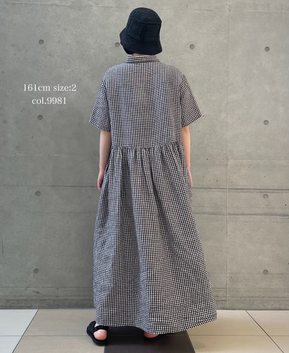 INSL26313(ワンピース) 60s LINEN GINGHAM CHECK REGULAR COLLAR S/SL DRESS