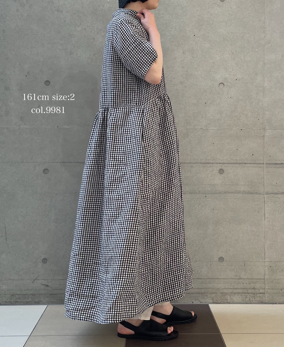 INSL26313(ワンピース) 60s LINEN GINGHAM CHECK REGULAR COLLAR S/SL DRESS