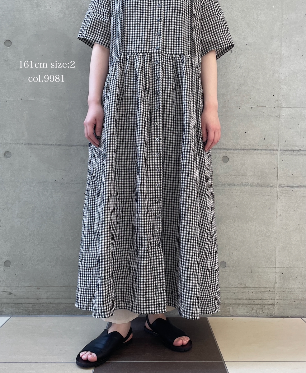 INSL26313(ワンピース) 60s LINEN GINGHAM CHECK REGULAR COLLAR S/SL DRESS