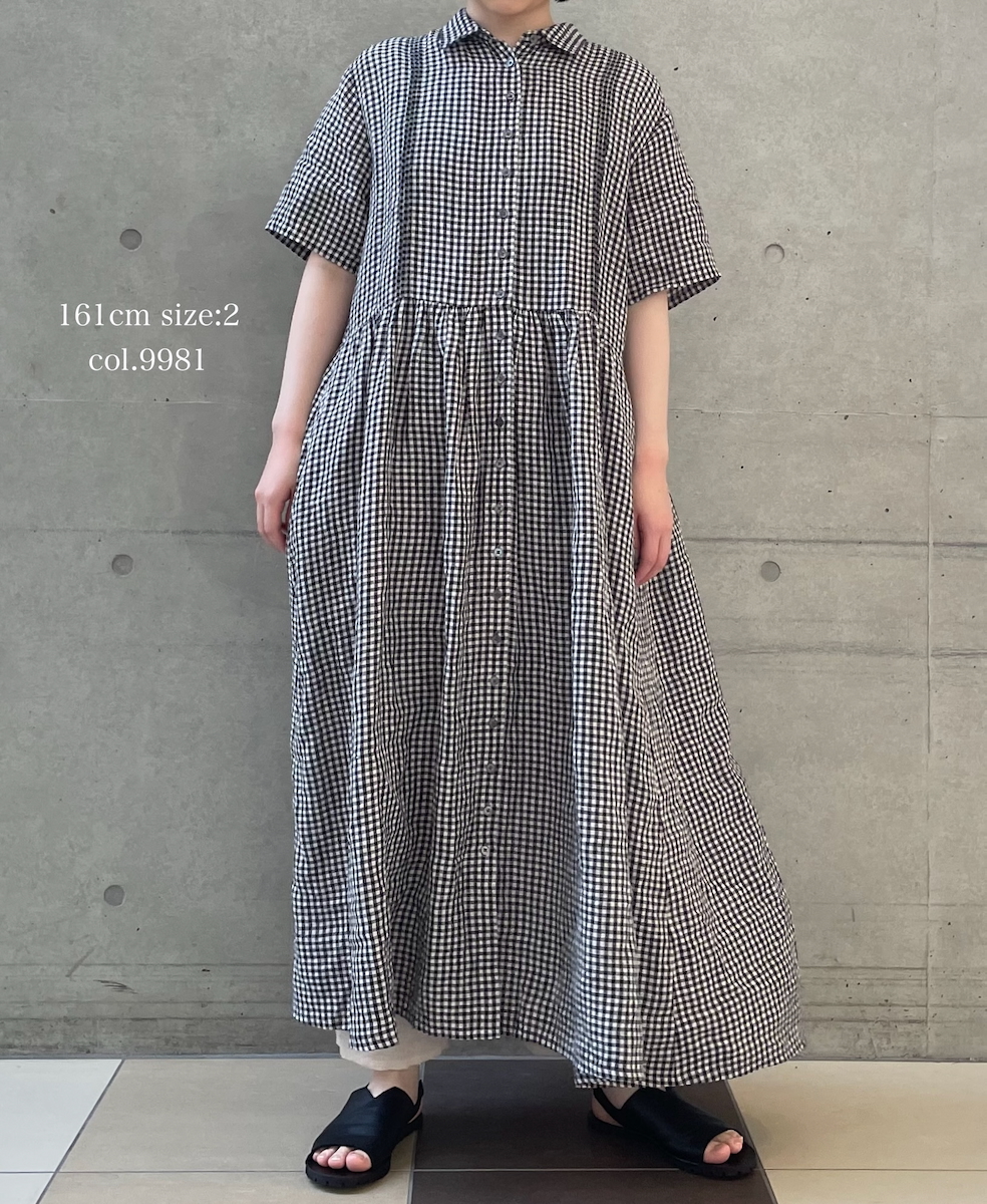 INSL26313(ワンピース) 60s LINEN GINGHAM CHECK REGULAR COLLAR S/SL DRESS