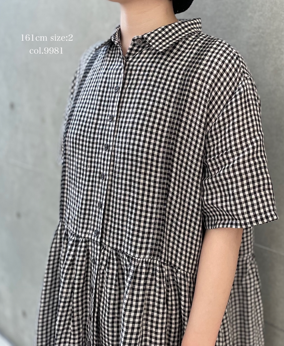INSL26313(ワンピース) 60s LINEN GINGHAM CHECK REGULAR COLLAR S/SL DRESS