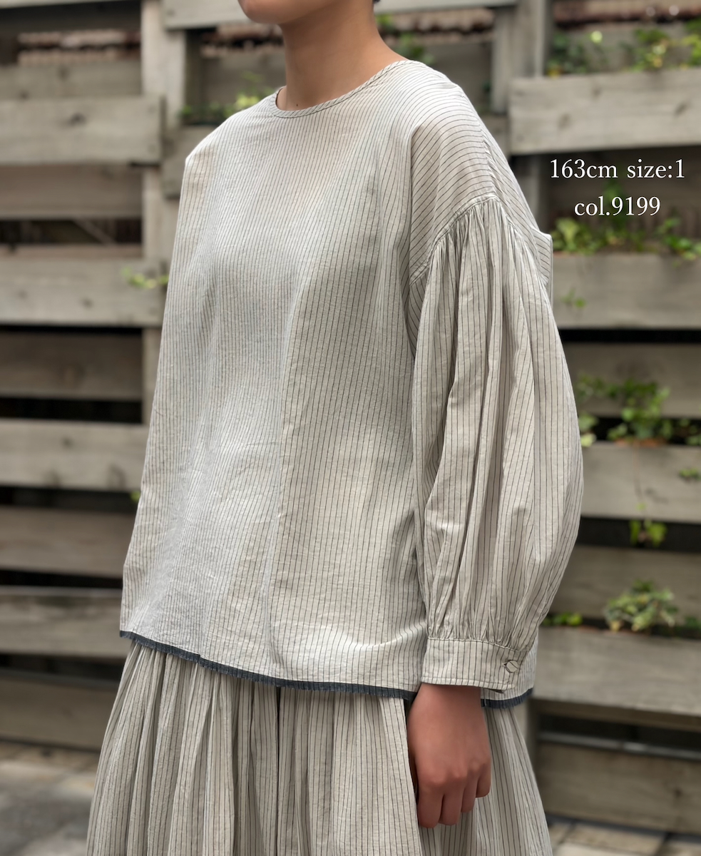 INMDS26062(シャツ) HANDWOVEN COTTON STRIPE BACK OPENING CREW NECK SHIRTS