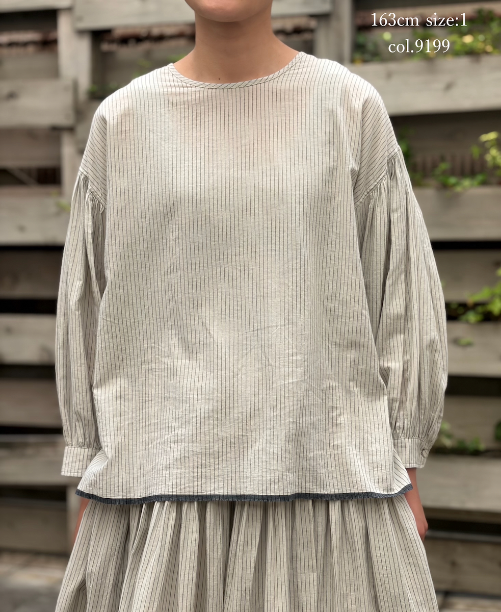 INMDS26062(シャツ) HANDWOVEN COTTON STRIPE BACK OPENING CREW NECK SHIRTS