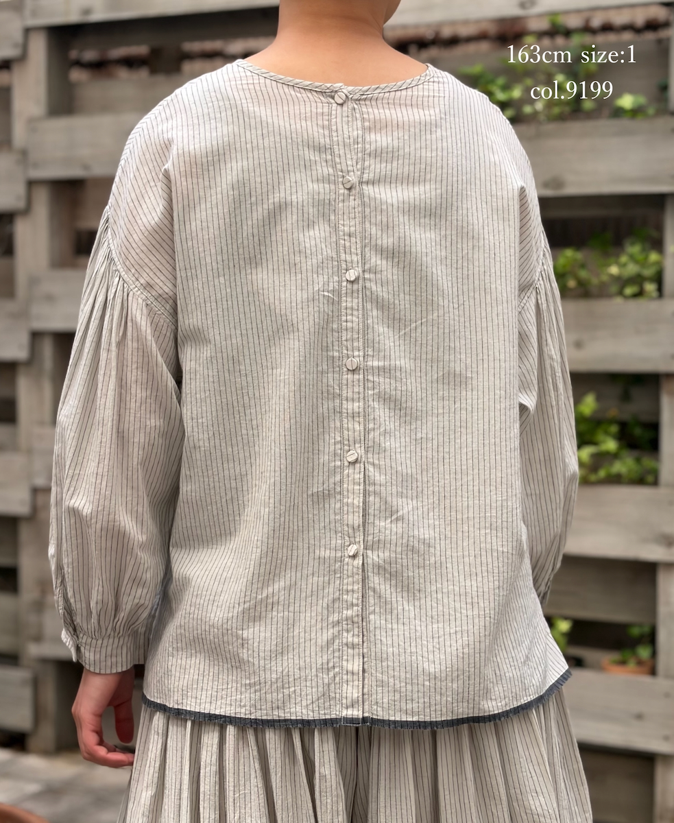 INMDS26062(シャツ) HANDWOVEN COTTON STRIPE BACK OPENING CREW NECK SHIRTS