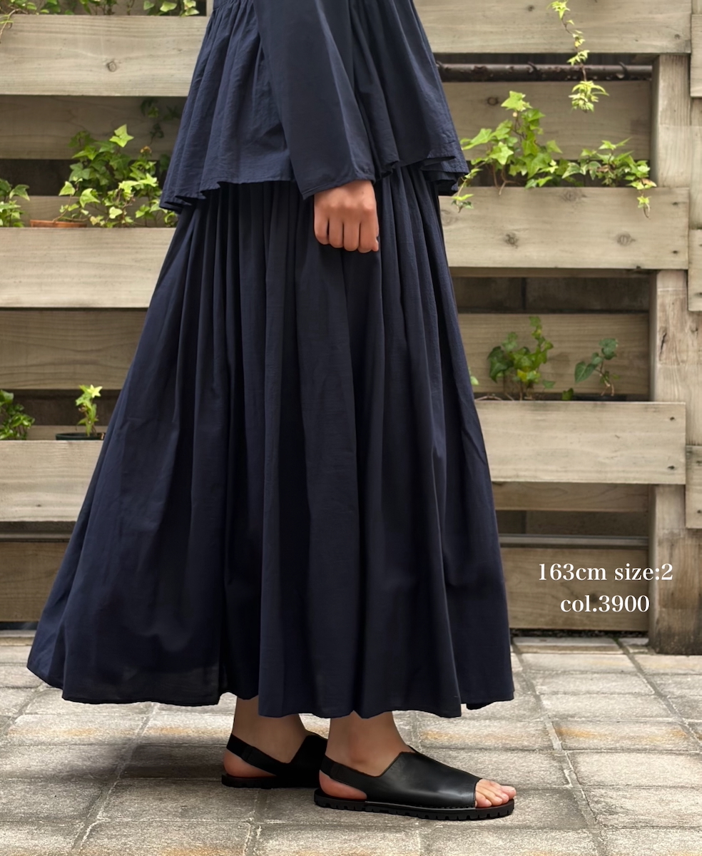 INMDS26055(スカート) HANDWOVEN COTTON HAKEME PINTUCK FLARED SKIRT