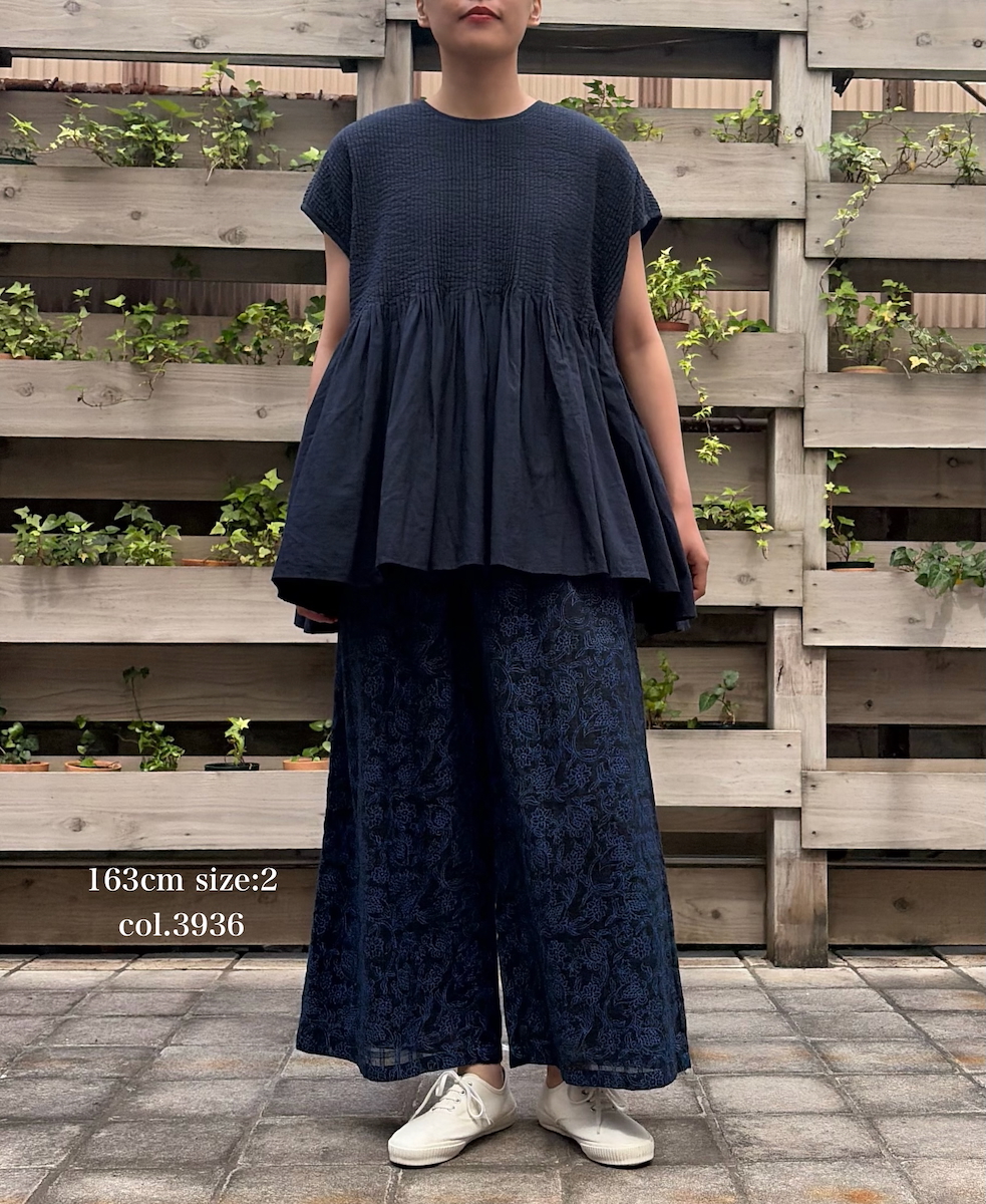 INMDS26095(パンツ) POWER LOOM COTTON DOBIE CHECK FLOWER HAND SCREEN PRINT EASY PANTS