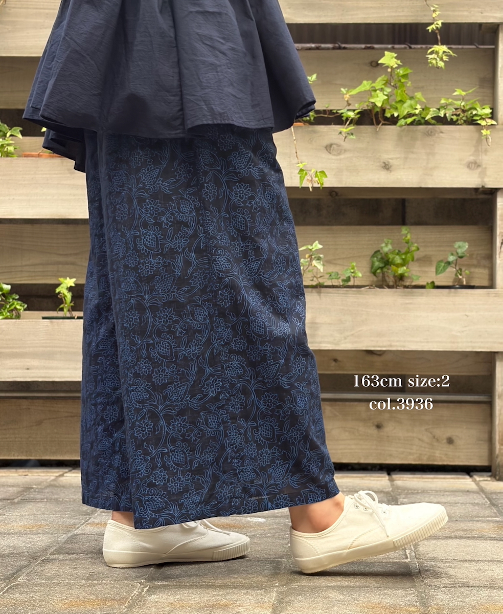 INMDS26095(パンツ) POWER LOOM COTTON DOBIE CHECK FLOWER HAND SCREEN PRINT EASY PANTS