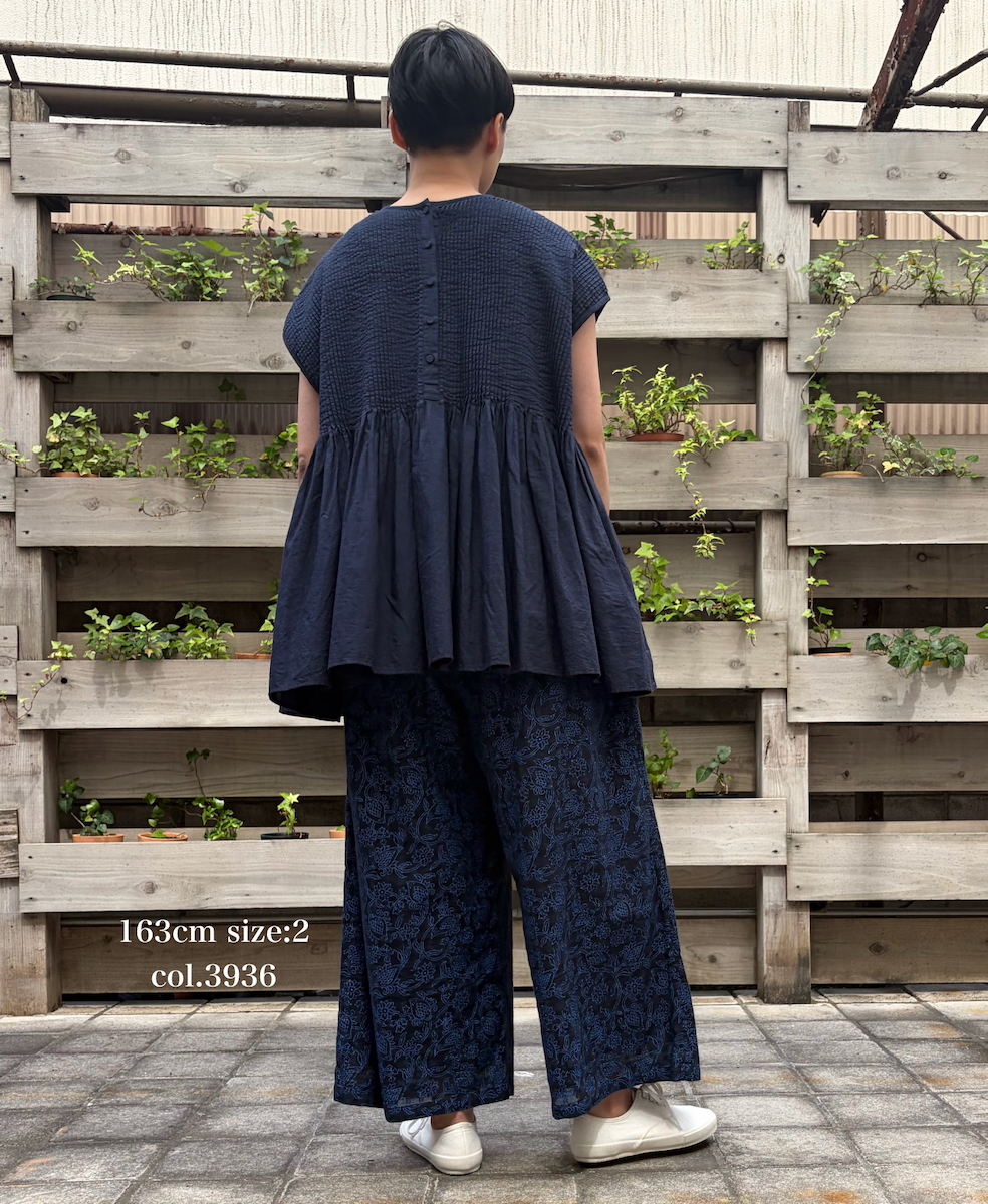 INMDS26095(パンツ) POWER LOOM COTTON DOBIE CHECK FLOWER HAND SCREEN PRINT EASY PANTS