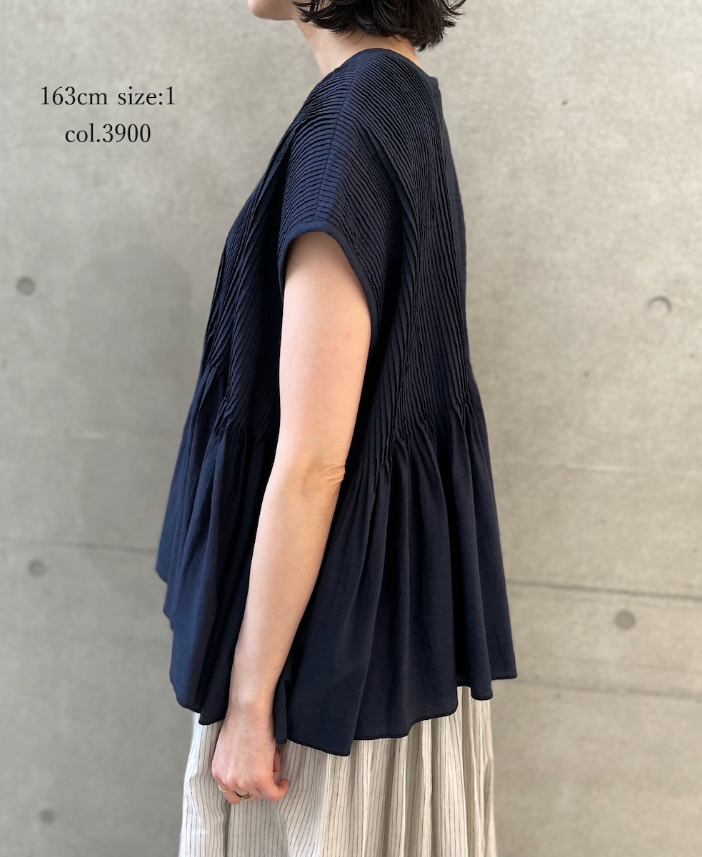 INMDS26053(シャツ) HANDWOVEN COTTON HAKEME CREW NECK FRENCH/SL SHIRTS WITH PINTUCK