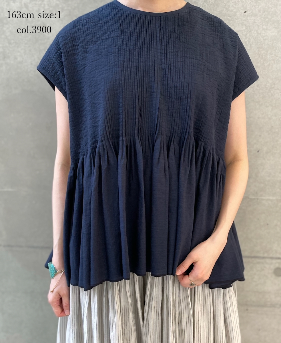 INMDS26053(シャツ) HANDWOVEN COTTON HAKEME CREW NECK FRENCH/SL SHIRTS WITH PINTUCK
